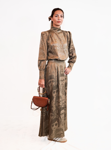Co-ord Bowie blouse & Elle skirt - Olive