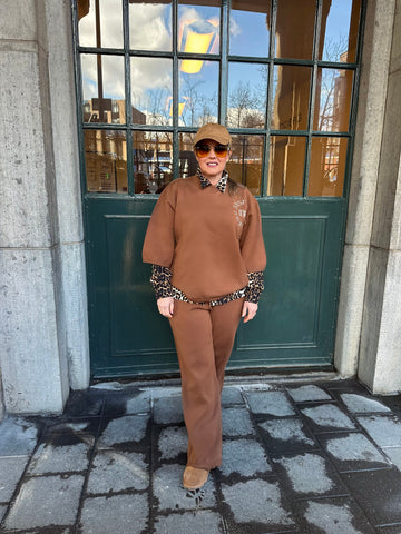 Co-ord Felice pants & Gigi top with logo - Latte