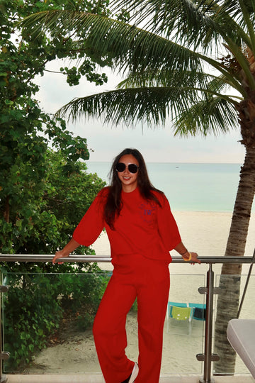 Co-ord Felice pants & Gigi top with logo - Lipstick Red